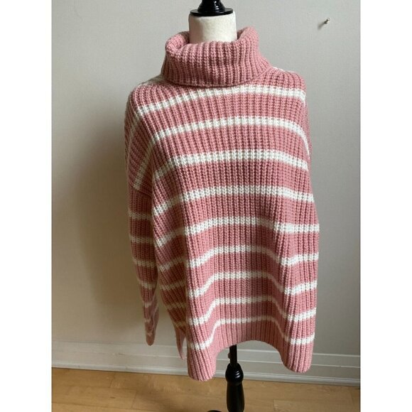 CASLON Bnwt Pink Striped Turtleneck Sweater Women New Wool Blend - Picture 3 of 7